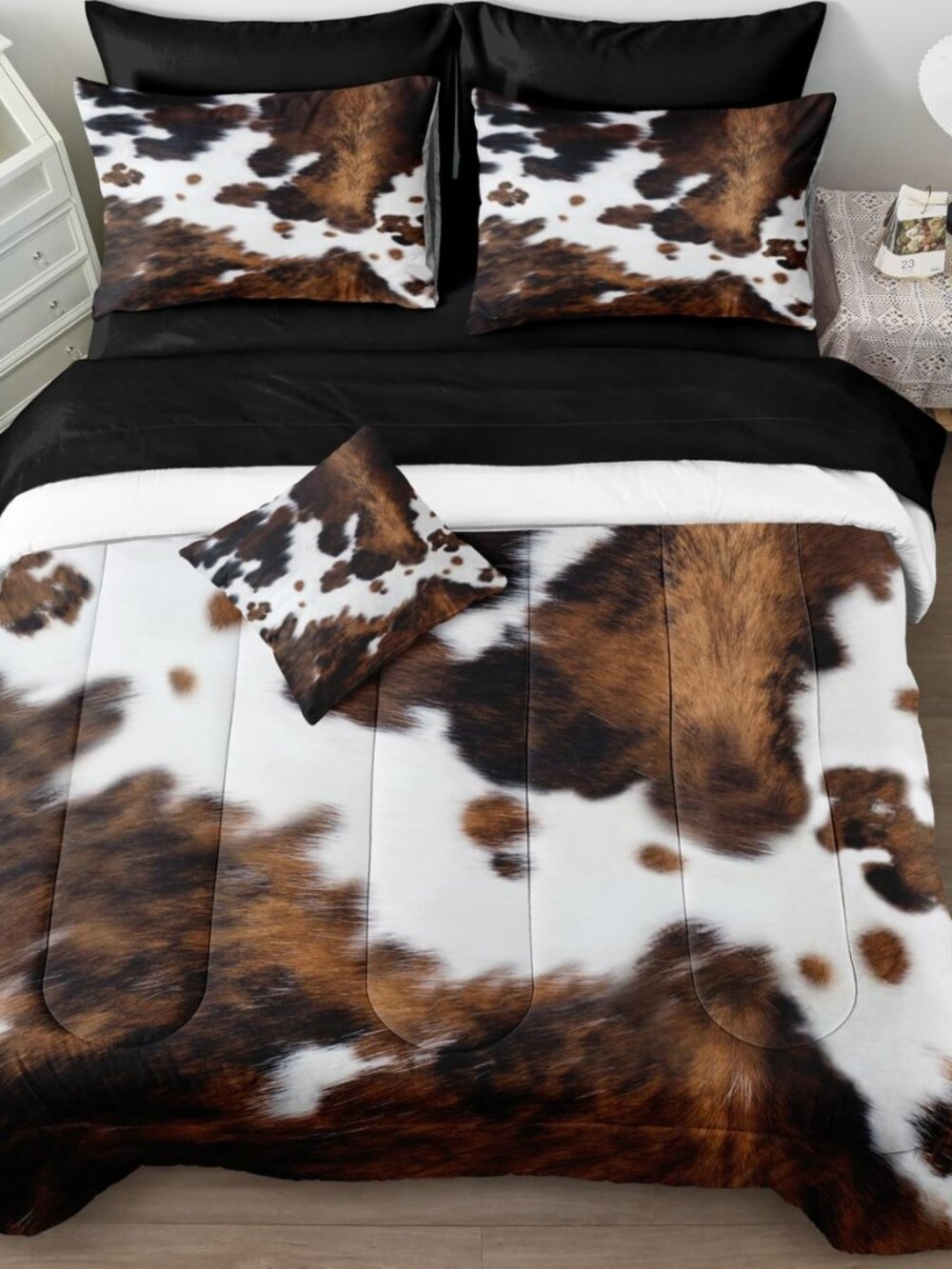 Cow Print Comforter Set Queen Size Animal Skin Bedding 8 Pcs Queen Bed in a Bag